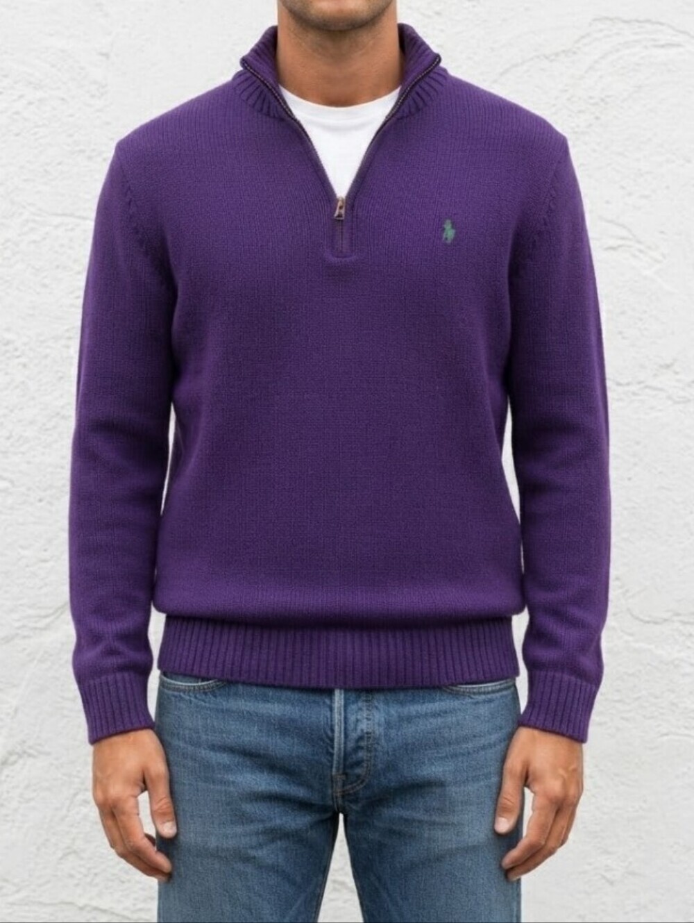 90s Vintage Polo Ralph Lauren Quarter Zip Sweater Large Purple Oversized Cotton